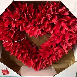 Red heart shaped wood chip wreath
